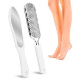 White Foot Rasp and Double Sided Callus Remover for Feet. Set of Stainless Steel Foot File and Additional Callus Scraper. Professional Pedicure Foot F