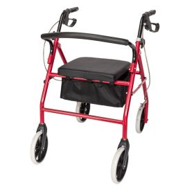 Four Wheel Walker Rollator with Fold Up Removable Back Support YF (Color: Red)